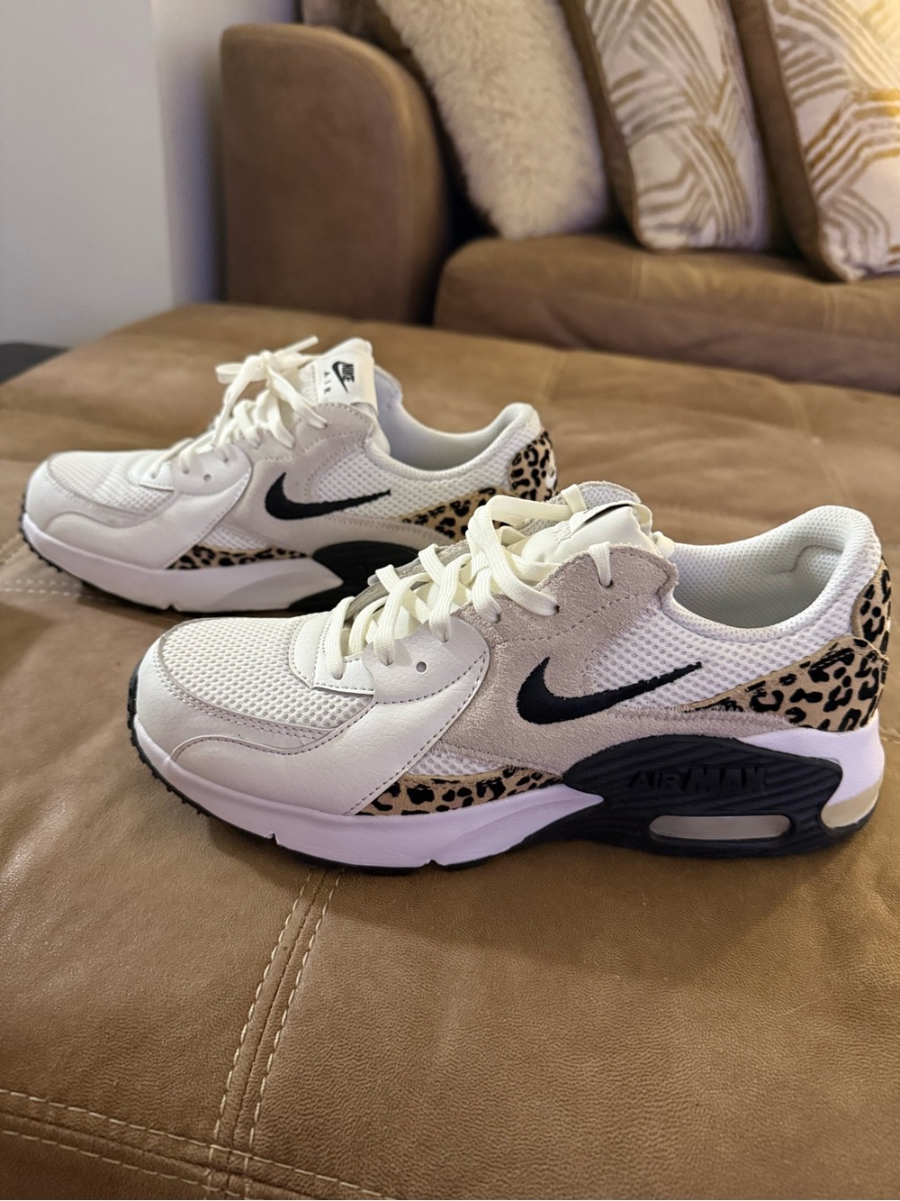 NWOT Nike Women’s White/Black Leopard-Accent Air Max Sneakers